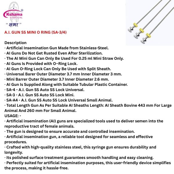 A.i. Gun Ss O Ring Mini/universal For Veterinary Purpose - Application: Animal Treatment
