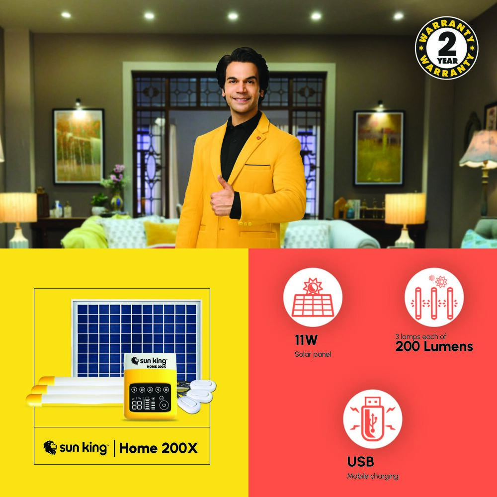 Solar Home Light - Polycarbonate, 3 Tube Lights (600 Lumens) , 11 Watt Solar Panel, 283wh Battery, Usb Mobile Charging