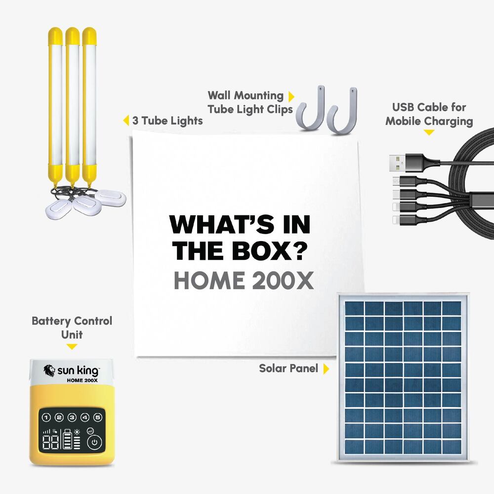 Solar Home Light - Polycarbonate, 3 Tube Lights (600 Lumens) , 11 Watt Solar Panel, 283wh Battery, Usb Mobile Charging