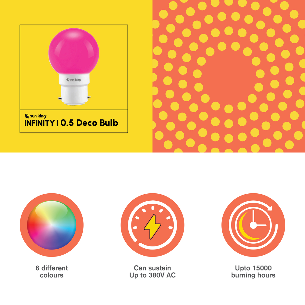 Sun King Infinity Deco Bulb 0.5w Pin Plug Type Led Bulb - Features: Good Quality