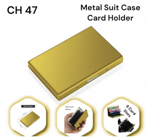 Ch 47 Metal Suit Case Card Holder - Color: Golden