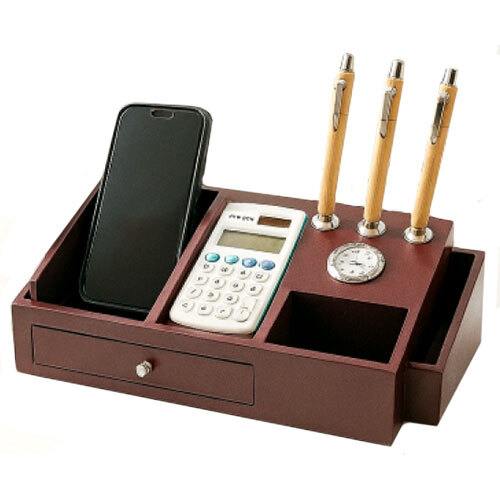 Jp-01 Pen Stand With Watch & Calculator - Color: Brown