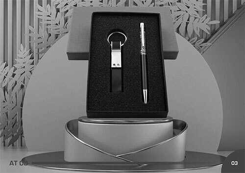 At 02 2X1 3X1 Metal Corporate Gift Set - Color: Silver And Black