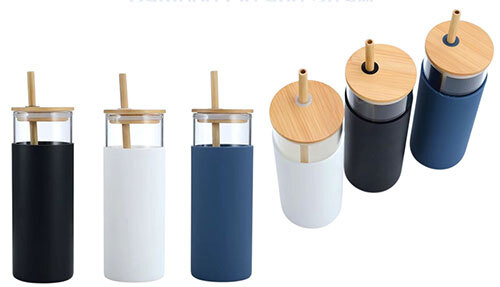 Glass Water Bottle With Silicone Sleeve Glass Tumblers With Bamboo Lid - Capacity: 500 Milliliter (Ml)