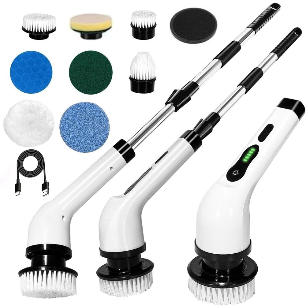 9 In 1 Cordless Electric Spin Scrubber - Color: White N Black