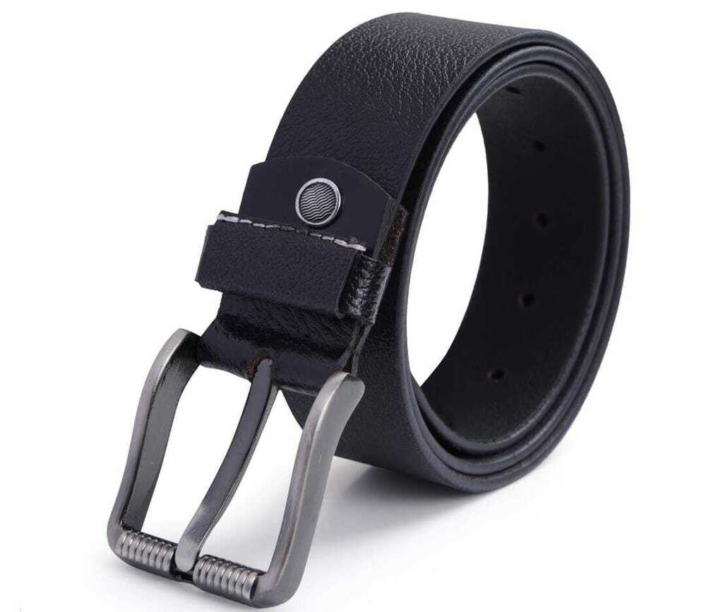 Black Leather Belt - Buckle Material: Zinc