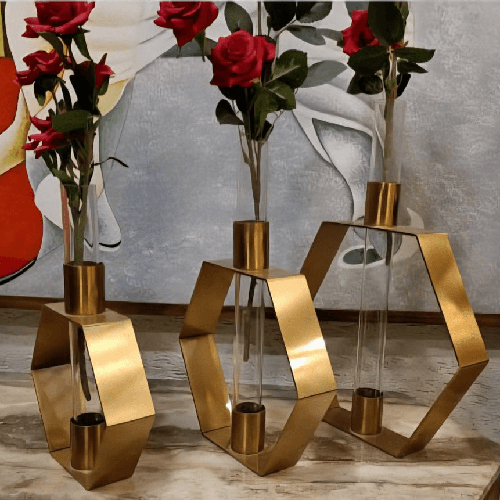 Hexagon Shape Flower Vase - Color: Golden