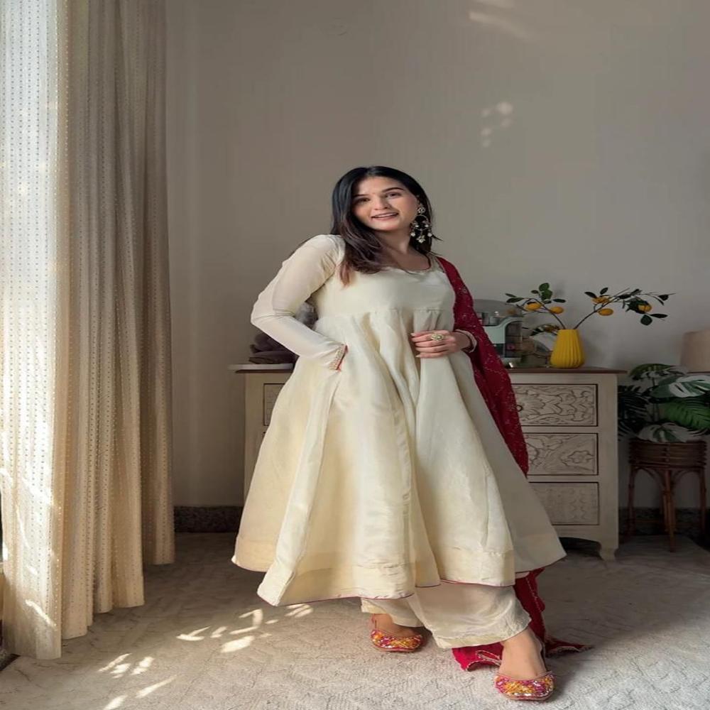 Traditional Designer White Gown - Bust Size: 40 Inch (in)