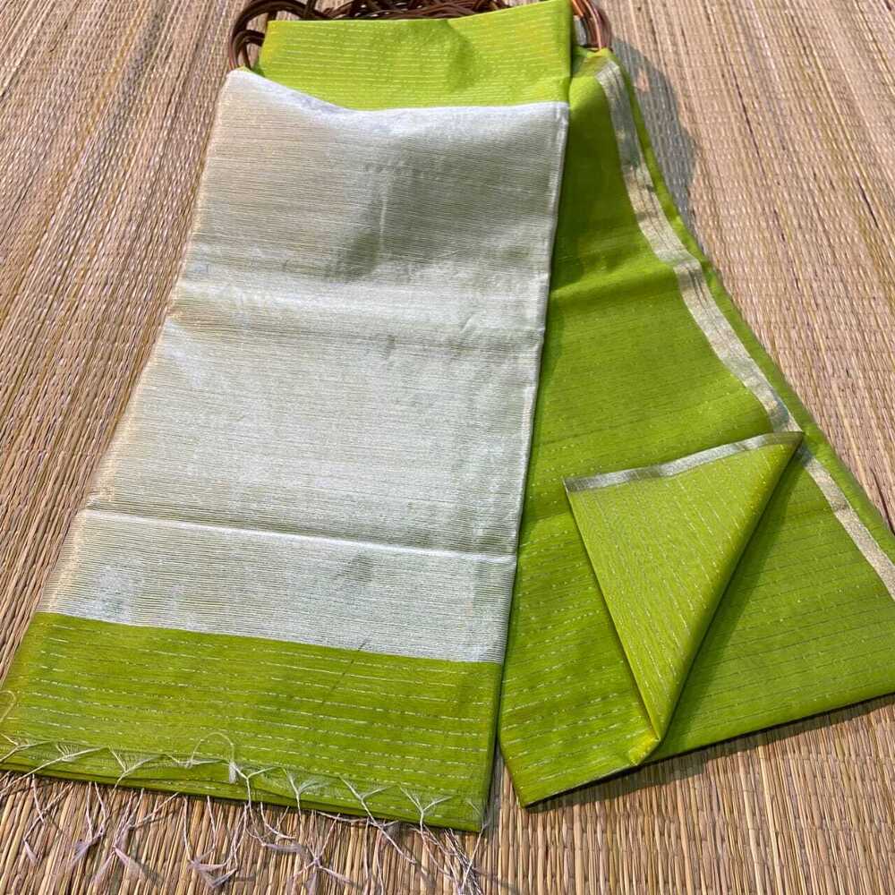 Handloom Maheshwari Zari Stripe Saree - Color: Green