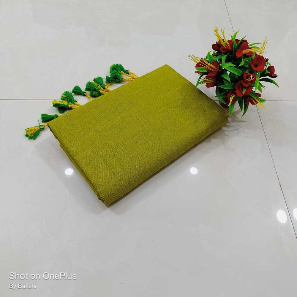 Plain Khadi Cotton Saree - Color: Green