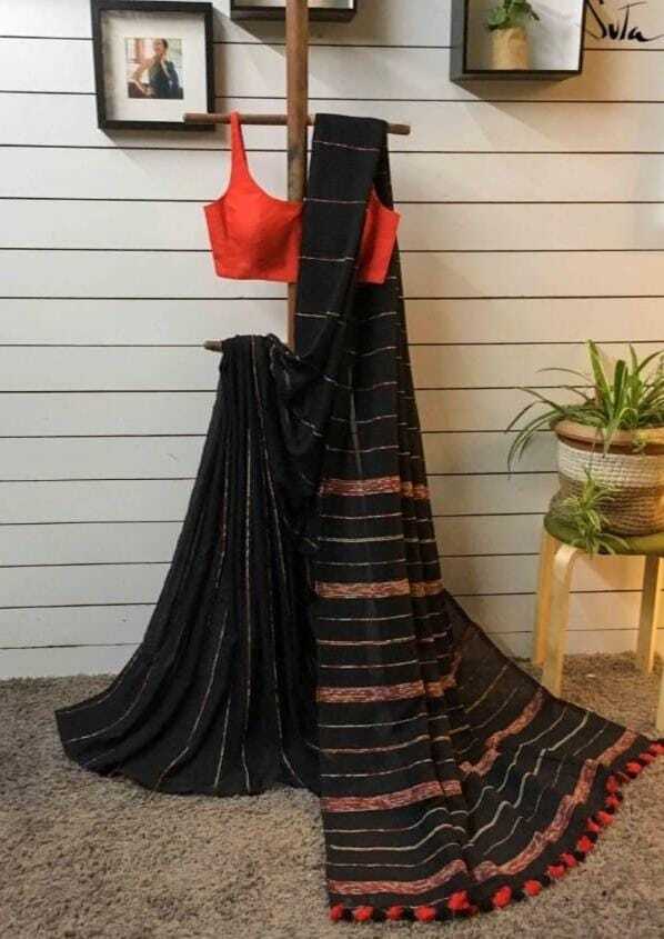 Black Khadi Khesh Saree With Blouse Piece Running - Gender: Female