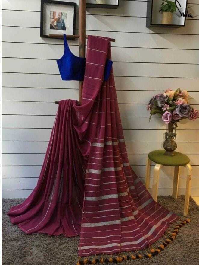 Khadi Khesh Saree With Blouse Piece Running - Color: Red