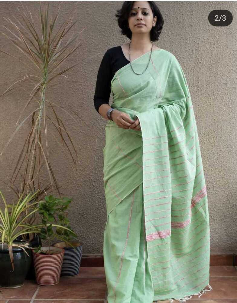 Ladies Khadi Khesh Saree With Blouse Piece Running - Color: Green
