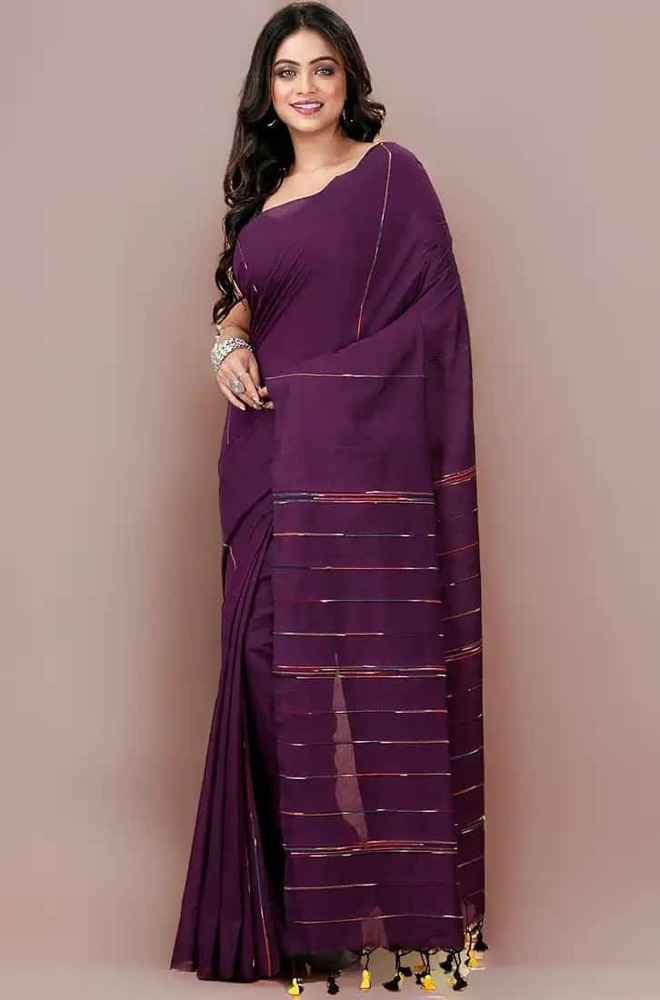 Win Color Khadi Khesh Saree With Blouse Piece Running - Color: Purple