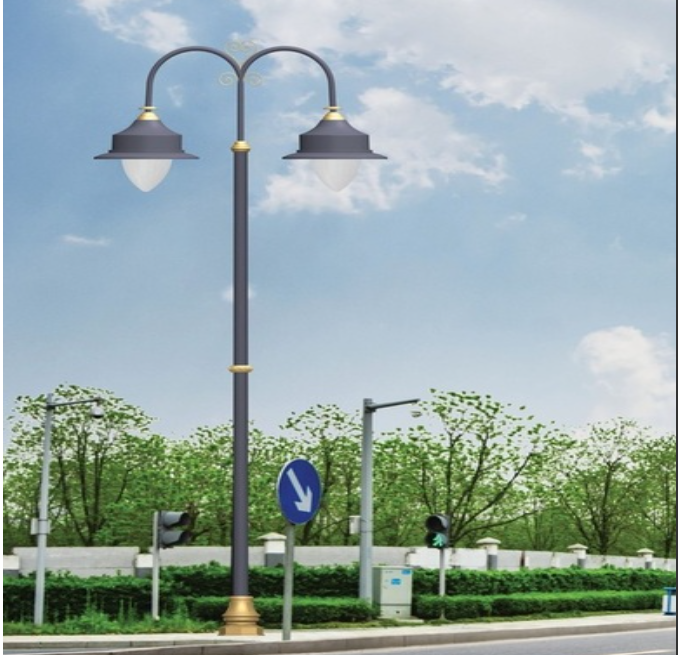 Cast iron lamp pole with double arm bracket