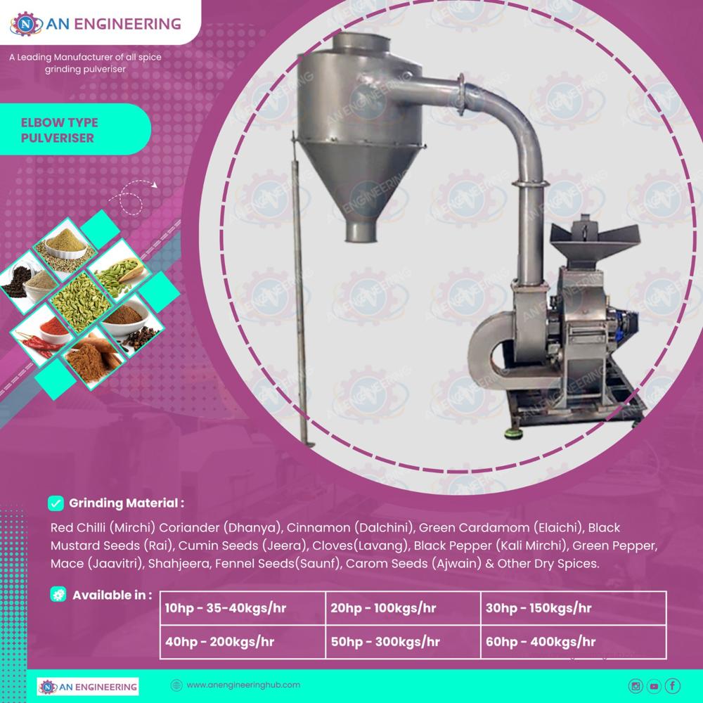 Elbow Type Pulveriser - 100kg, 200kg, 300kg, 500kg Capacities | New Mild Steel, Electric Power, 10 Hp, Industrial Use