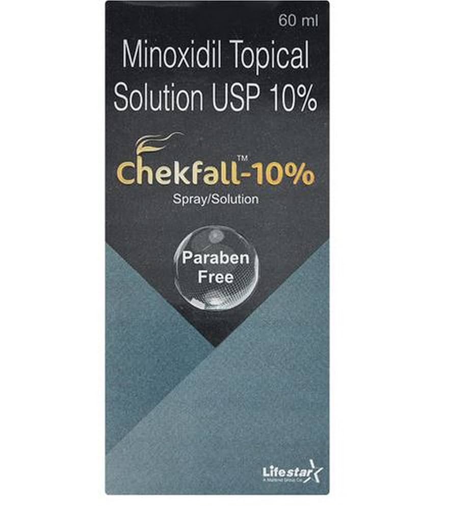 Chekfall 10% Minoxidil Solution 60ml - Clear Liquid, 10% Minoxidil, Topical Scalp Application, Hair Regrowth Aid