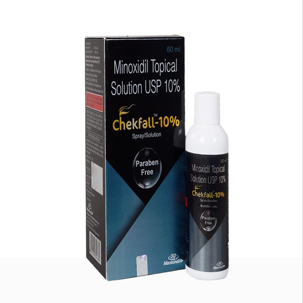 Chekfall 10% Minoxidil Solution 60ml - Clear Liquid, 10% Minoxidil, Topical Scalp Application, Hair Regrowth Aid