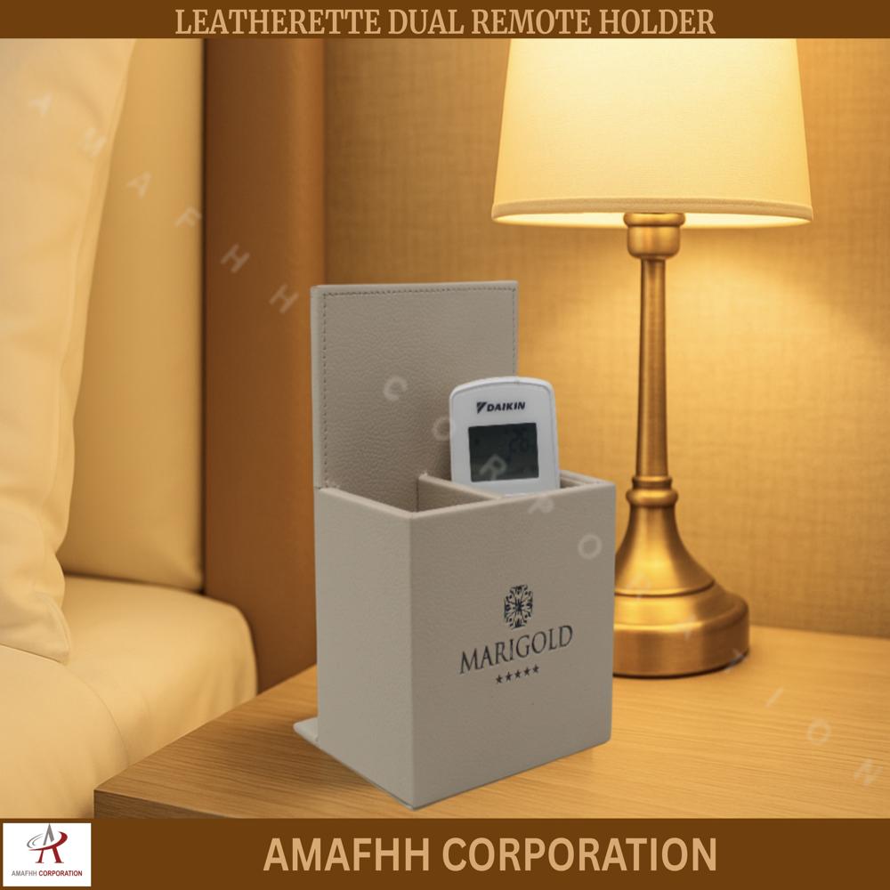 Leatherette Dual Stand Remote Holder - Shape: L Size