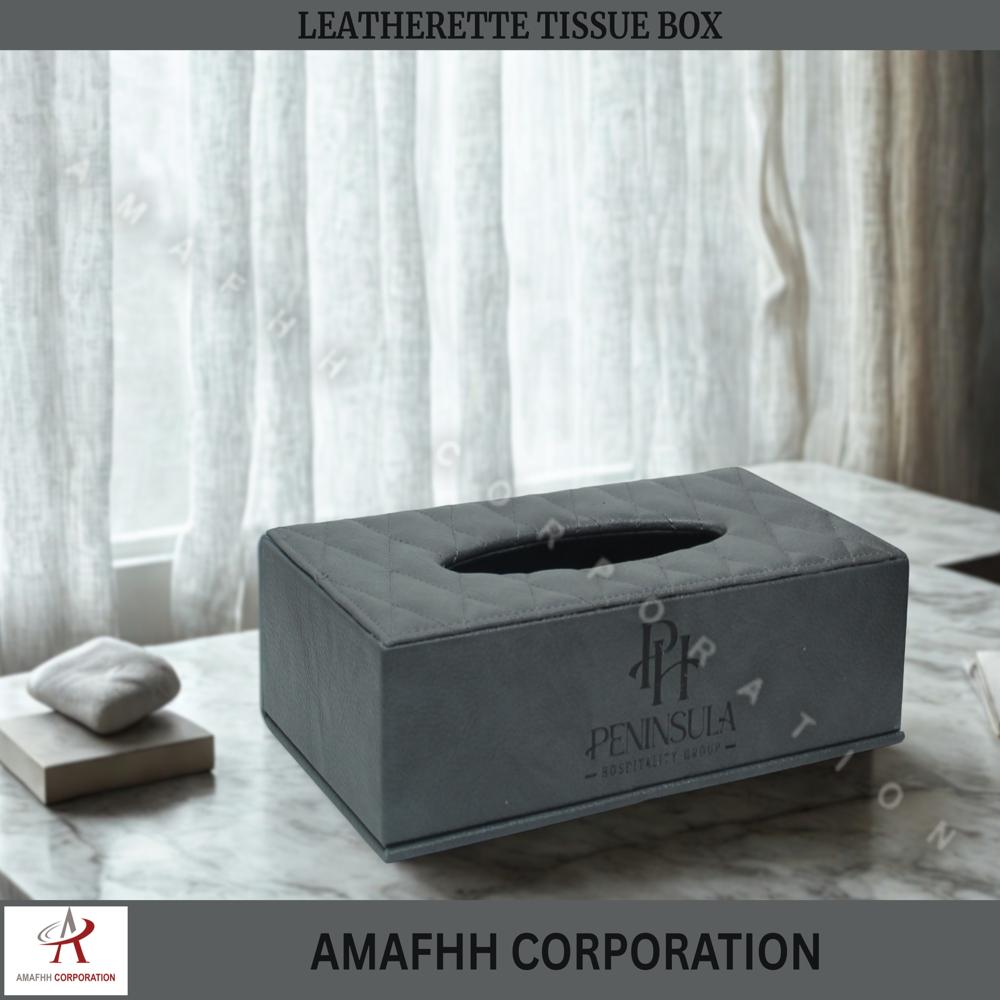 Leatherette Bottom Tissue Box - Color: Grey/Black