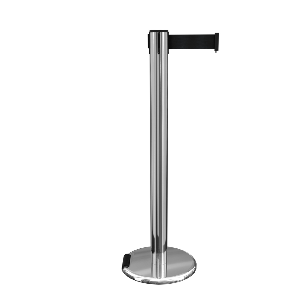 Queue Manager - Stainless Steel, 320mm Base Diameter, 900mm Height | Manual Operation, Customizable Belt Colors, Promotes Social Distancing