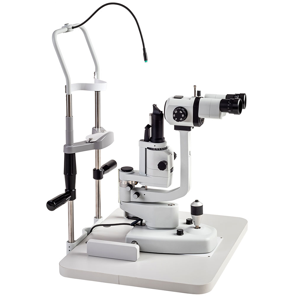 Slit Lamp - Greenough Type Stereoscopic Microscope, 10x-24x Magnification, Manual Operation, Joystick Base Control, Multi-coated Lenses, Utility Drawer