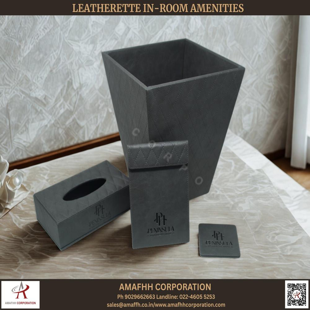 Leatherette Bottom Tissue Box - Color: Grey/black
