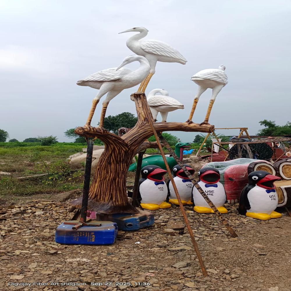 Fiber Flamingo Tree Statue