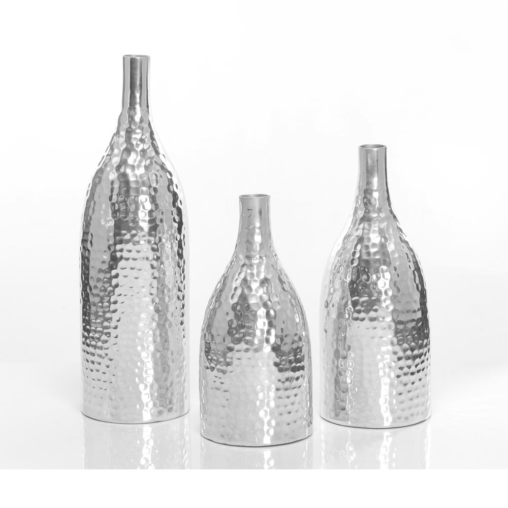 Best Selling Aluminium Metal Flower Vase Set Of 3 Silver Polished Cheapest Price - Application: Home & Office D Cor Hotel & Restaurant Decoration
