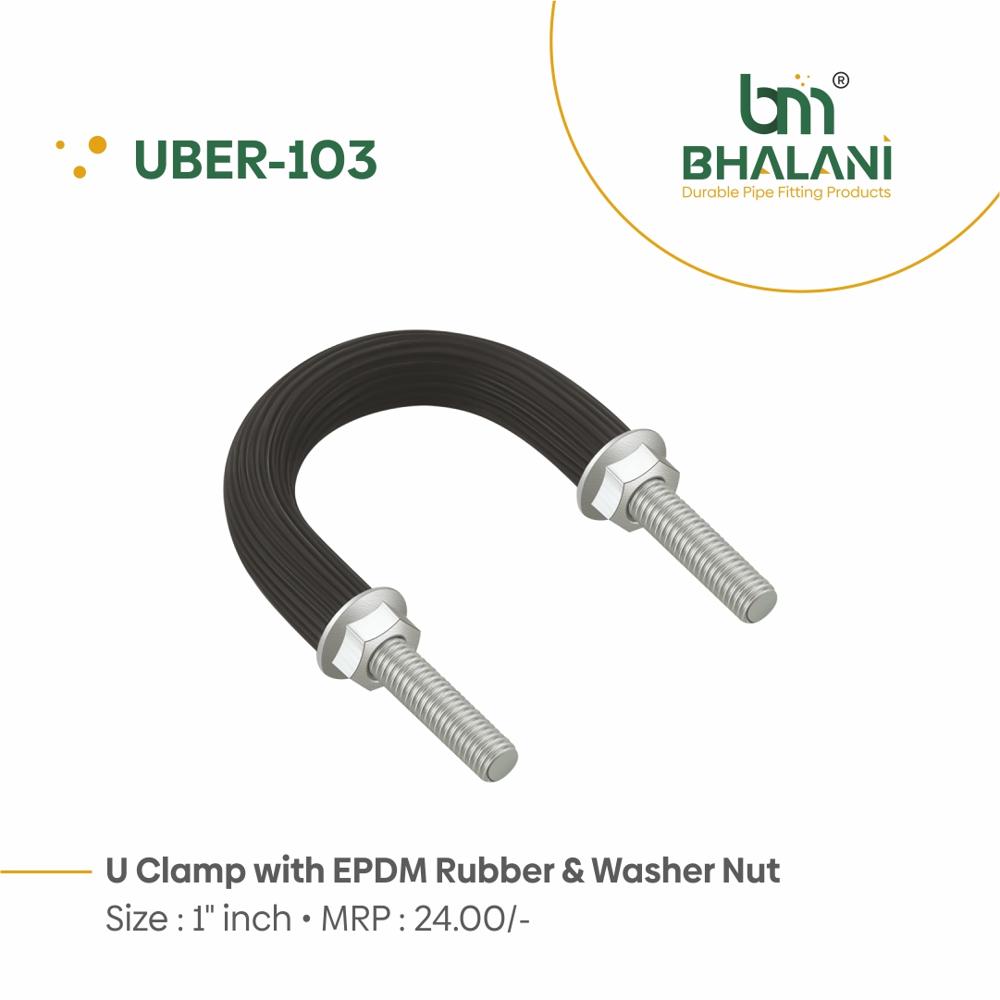 4 Inch - U Bolt With Epdm Rubber And Washer Nut - Color: Black Silver