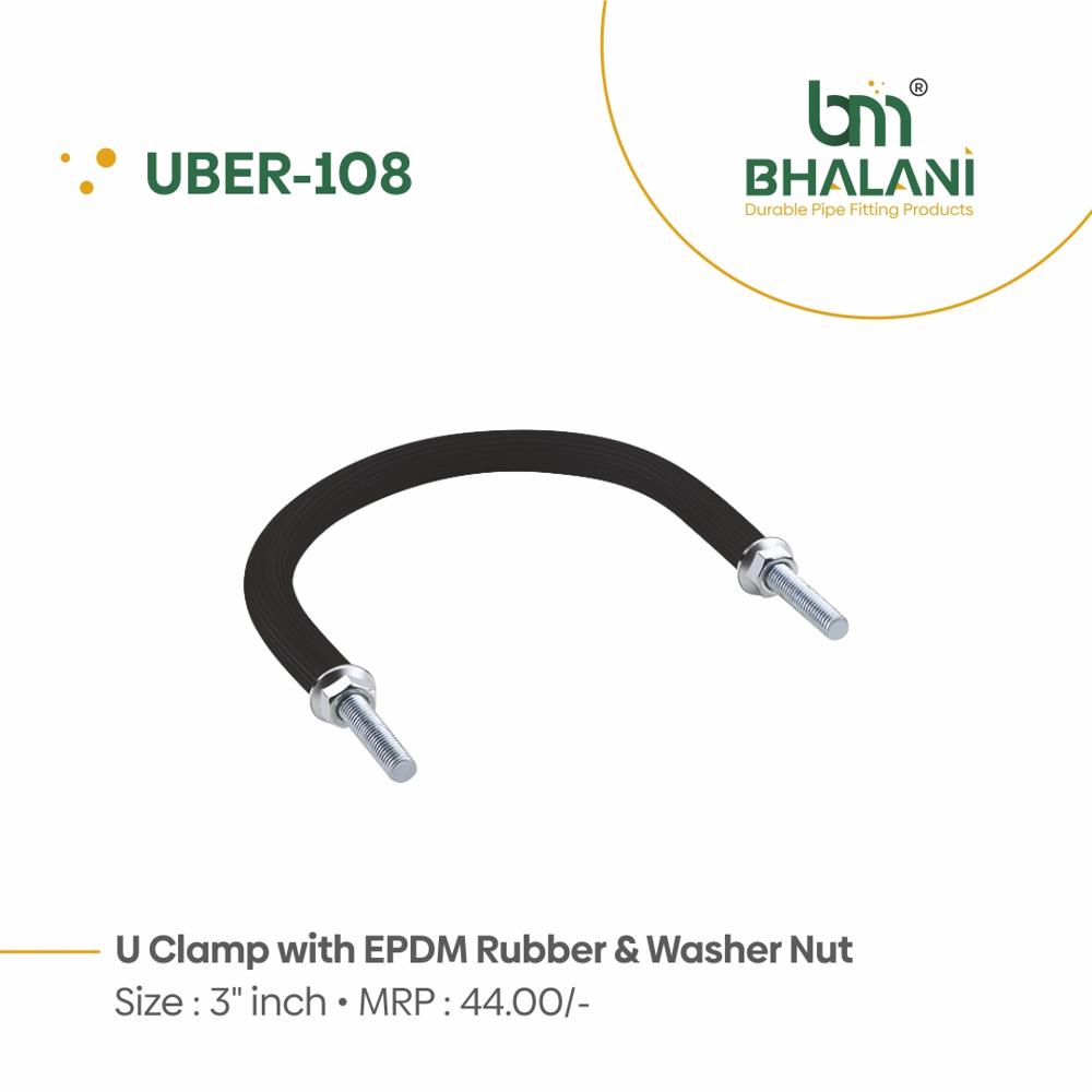 4 Inch - U Bolt With Epdm Rubber And Washer Nut - Color: Black Silver