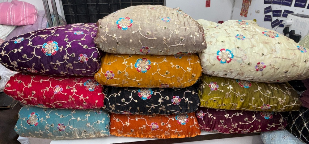 Fancy Silk Fabric with Sequence Multi Work