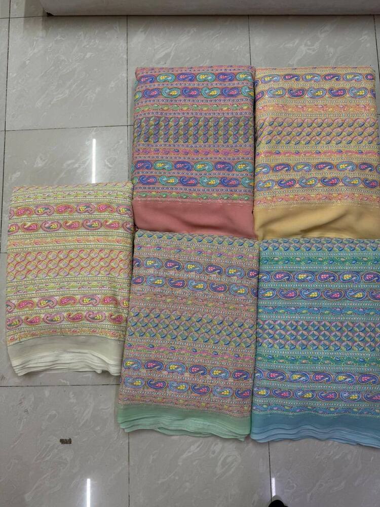 Faux Georgette Fabric With Sifli Work 44 Width