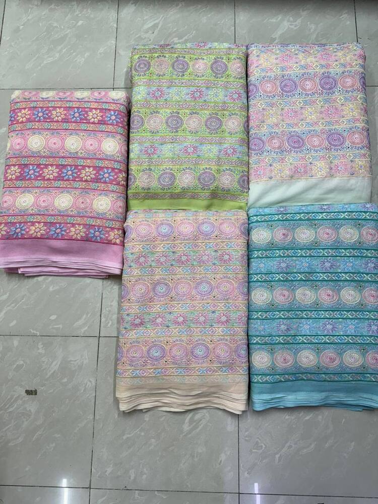 Faux Georgette Fabric With Sifli Work 44 Width