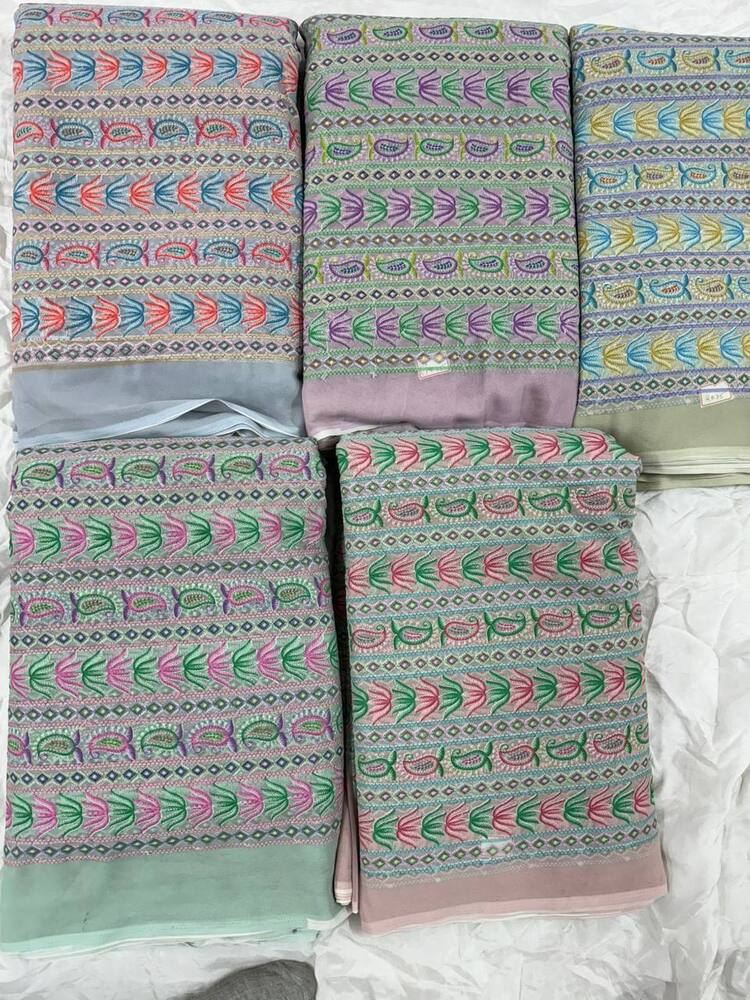 Faux Georgette Fabric With Sifli Work 44 Width