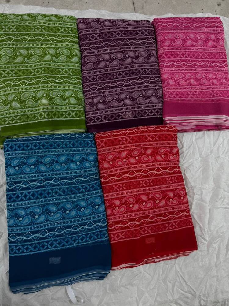 Faux Georgette Fabric With Sifli Work 44 Width