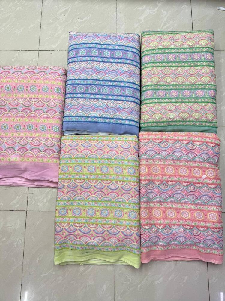 Faux Georgette Fabric With Sifli Work 44 Width