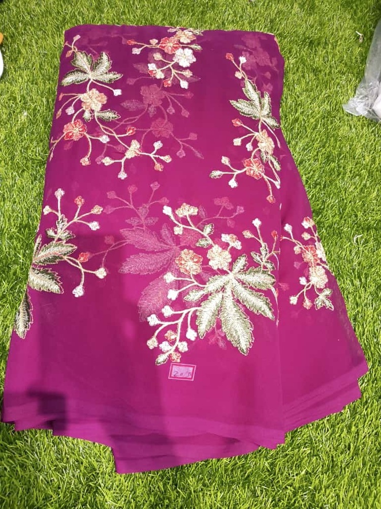 Fox Georgette Fabric with Multicolor Machine Embroidery 44 Width