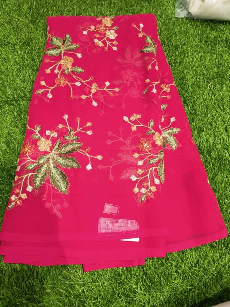 Fox Georgette Fabric with Multicolor Machine Embroidery 44 Width