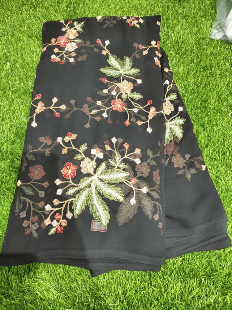 Fox Georgette Fabric with Multicolor Machine Embroidery 44 Width