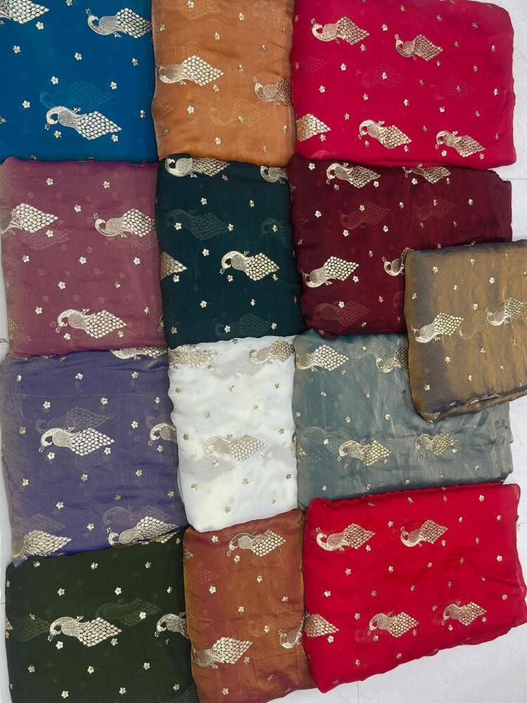 NC Moss Fabric with Sequence Work 44 Width, Designer Quality