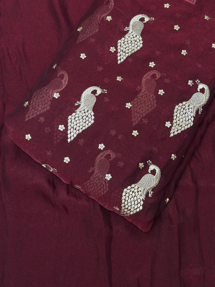 NC Moss Fabric with Sequence Work 44 Width, Designer Quality