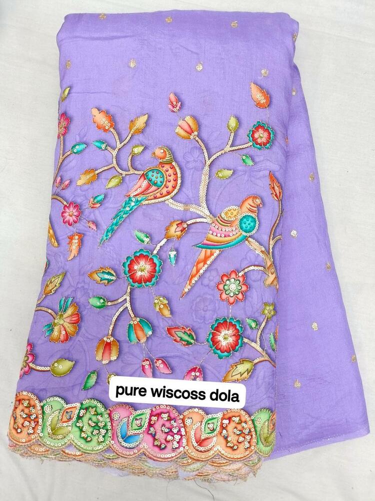 Pure Viscose Dola Fabric with Sequence Embroidery & Position Print