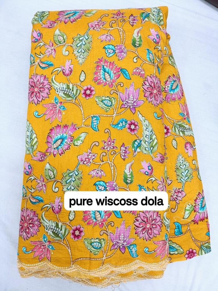 Pure Viscose Dola Fabric with Sequence Embroidery & Position Print