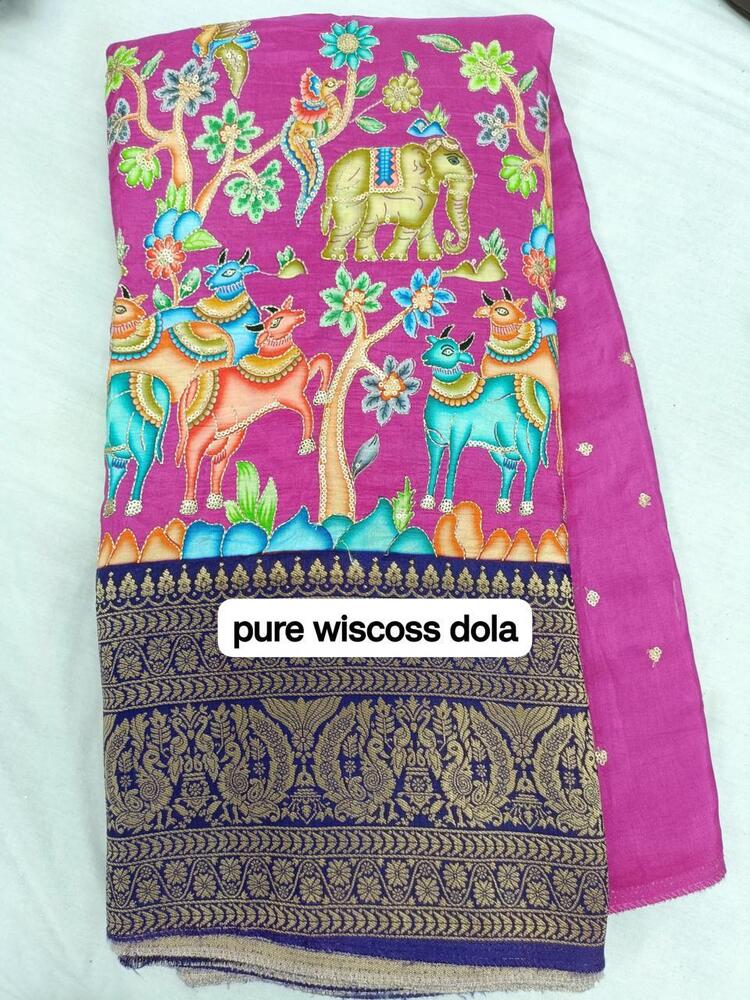 Pure Viscose Dola Fabric with Sequence Embroidery & Position Print