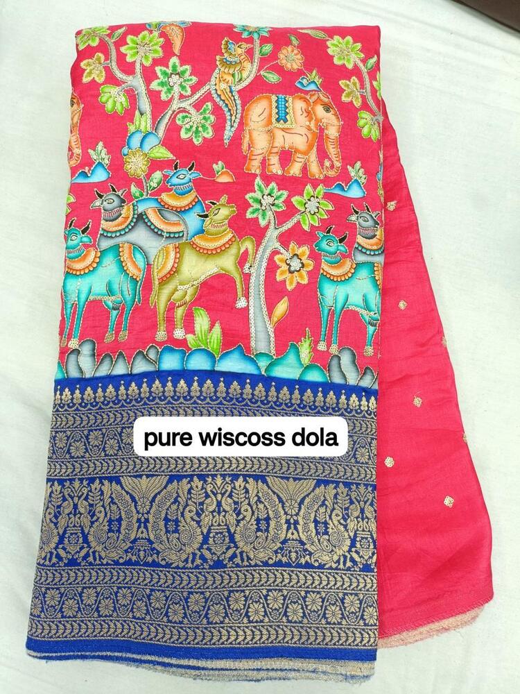 Pure Viscose Dola Fabric with Sequence Embroidery & Position Print