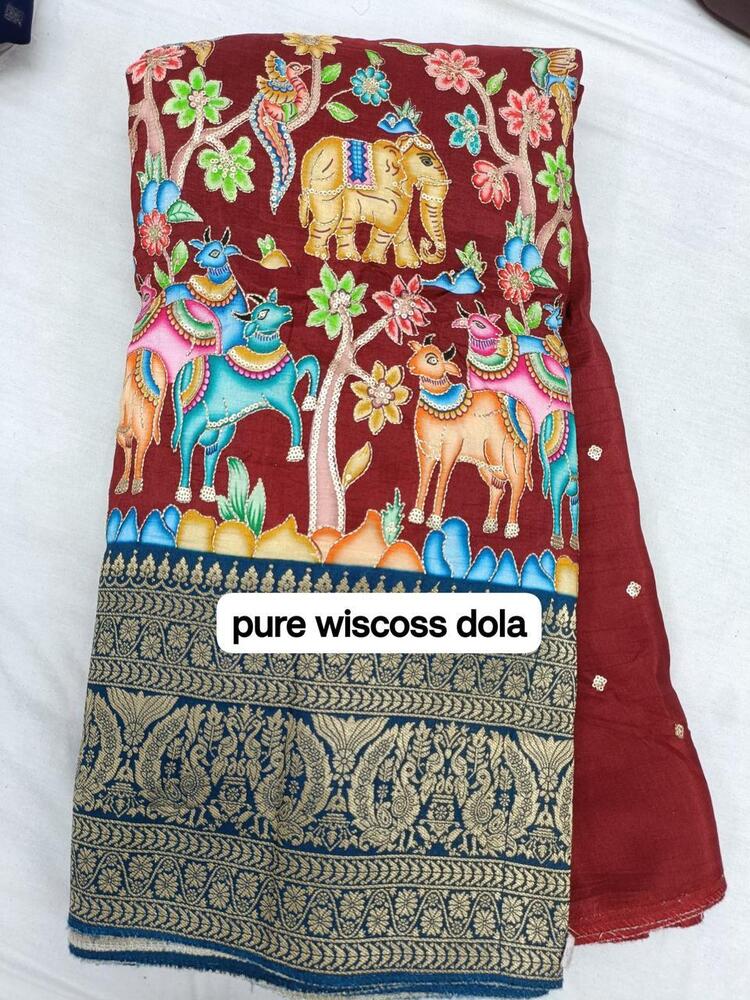 Pure Viscose Dola Fabric with Sequence Embroidery & Position Print
