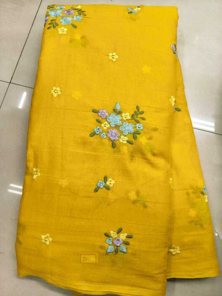Soft Mul Chanderi & Mul Cotton Fabric with Multi Machine Flower Embroidery