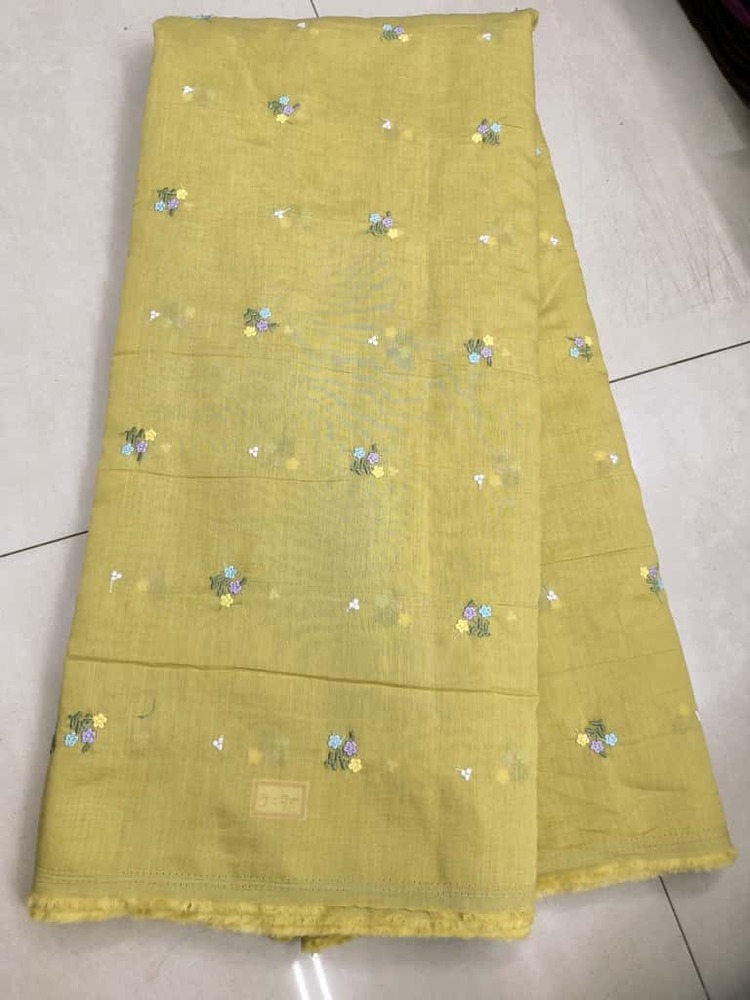 Soft Mul Chanderi & Mul Cotton Fabric with Multi Machine Flower Embroidery