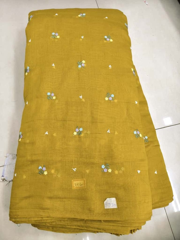 Soft Mul Chanderi & Mul Cotton Fabric with Multi Machine Flower Embroidery